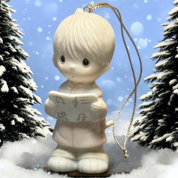 Vintage Precious Moments Peace on Earth Boy Caroling Holiday Ceramic Ornament - Picture 1 of 6